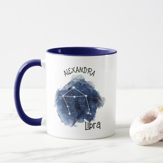 Mug Libra Starry Night Constellation Nom personnalisé (Avec donut)