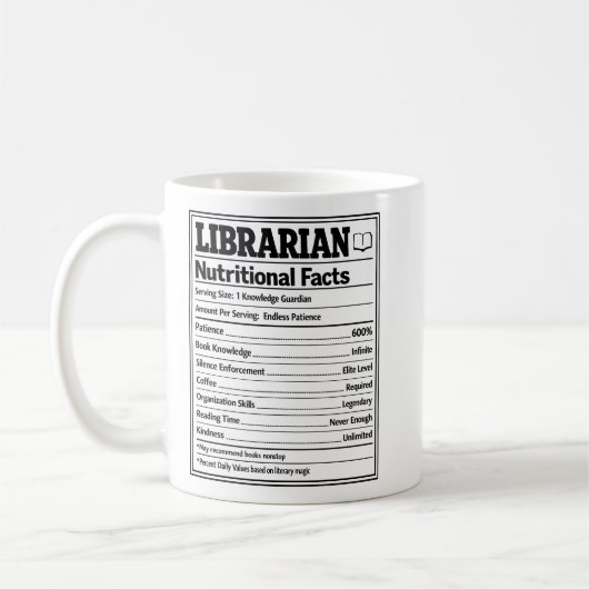 Mug Librarian Nutritional Facts Funny Book Lover (Gauche)