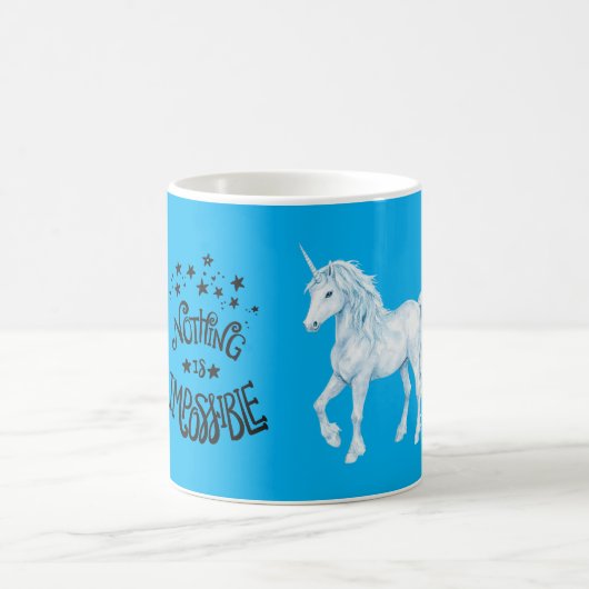 Mug Licorne Blanche Bleu Aqua Rien n'est Impossible (Centre)