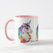 Mug Licorne d'aquarelle avec des cheveux d'arc-en-ciel (Gauche)