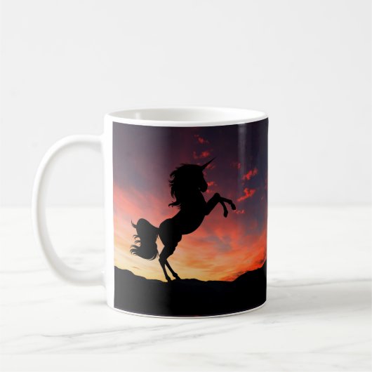 Mug Licorne Double Silhouette au Coucher du Soleil (Gauche)