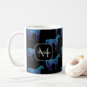 Mug Licorne Étincelles motif ombré bleu aqua Monogramm