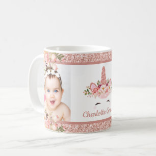 Mug Licorne florale d'or rose Girly
