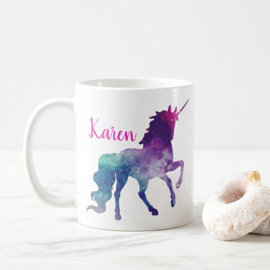 Mug Licorne magique pourpre et bleue personnalisée (Avec donut)