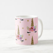 Mug Licorne moderne à paillettes roses et or avec une  (Devant droit)