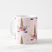 Mug Licorne moderne à paillettes roses et or avec une  (Devant gauche)