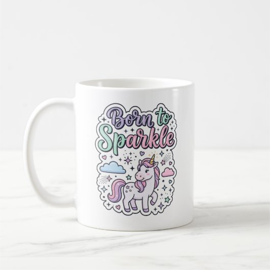 Mug Licorne née pour briller Graphisme Merch Desig (Gauche)