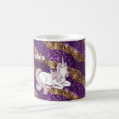 Mug Licorne Pailletée Or Violet Féminin   (Devant droit)