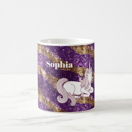 Mug Licorne Pailletée Or Violet Féminin   (Centre)