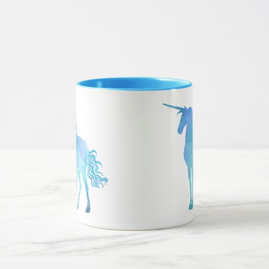 Mug Licorne Polygone Bleu Moderne (Centre)