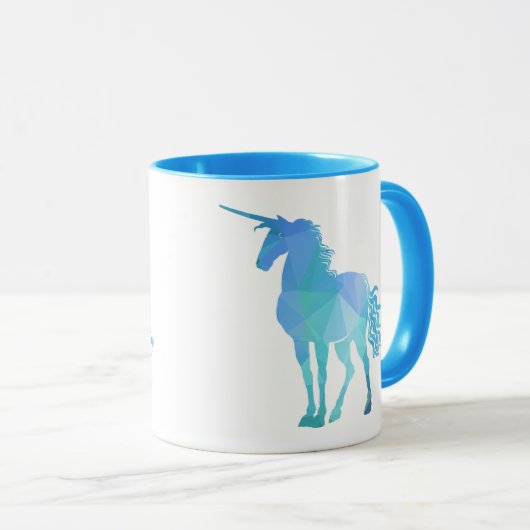 Mug Licorne Polygone Bleu Moderne (Devant droit)