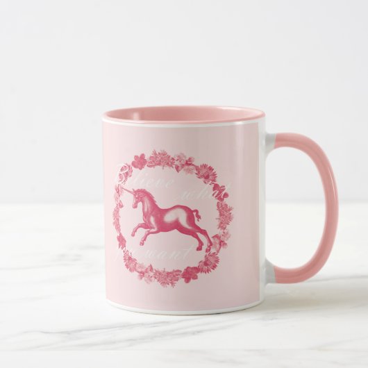 Mug Licorne rose et fleurs (Droite)