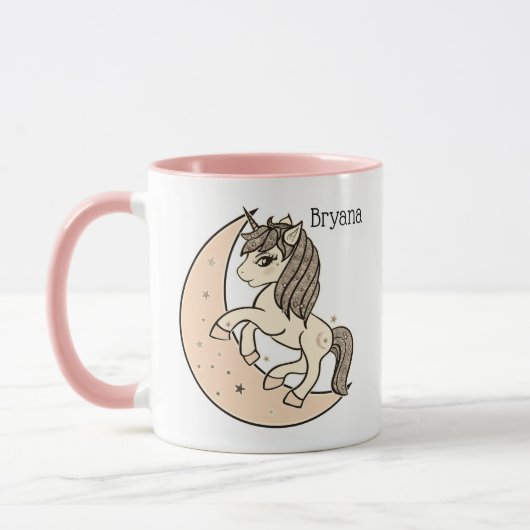 Mug Licorne Rose Pêche Blush Céleste Lune & Étoiles (Gauche)