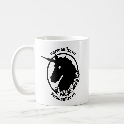 Mug Licorne Zombie de VOTRE TEXTE (Gauche)