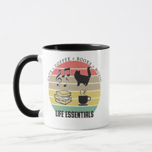 Mug Life Essentials Chats, Café, Livres, Musique Vinta