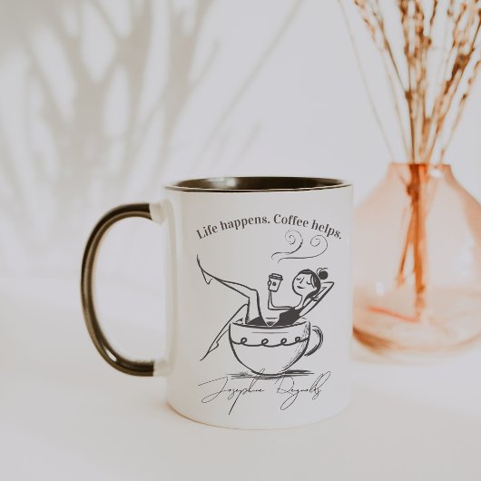Mug Life Happens. Coffee Helps. Minimalist Monogram