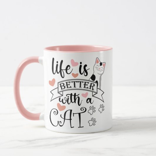 Mug Life is Better With a Cat quote slogan (Gauche)