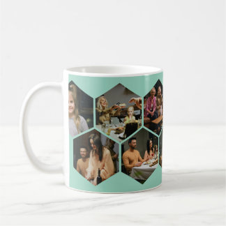 Mug Light Teal Geometric Hexagon Photo Collage
