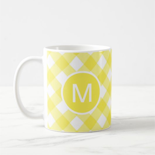 Mug Light Yellow Classic Gingham Pattern Monogram (Gauche)