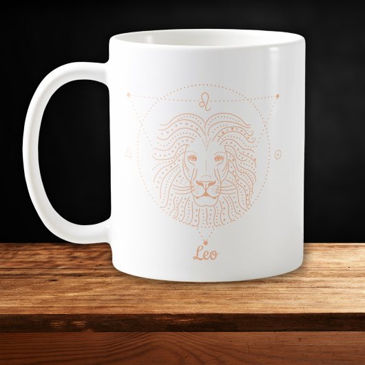 Mug Ligne Artistique Lion Zodiaque Blanc Pêche