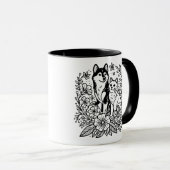 Mug Ligne artistique moderne Husky et chat (Devant droit)