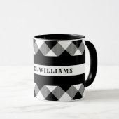 Mug Ligne blanche mince monogramme de plaid de Buffalo (Devant droit)