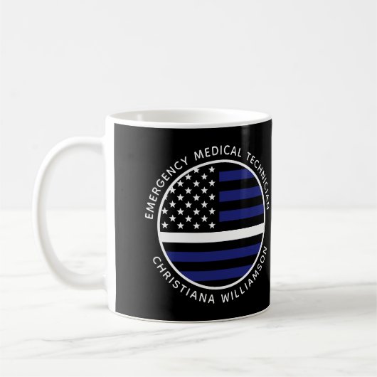 Mug Ligne blanche mince personnalisée USA Drapeau EMS  (Gauche)