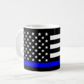 Mug Ligne Bleue fine drapeau américain noir et blanc (Devant gauche)