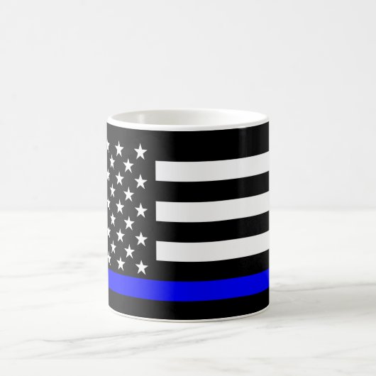 Mug Ligne Bleue fine drapeau américain noir et blanc (Centre)