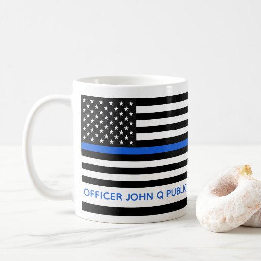 Mug Ligne Bleue fine Modèle du nom du drapeau américai (Avec donut)