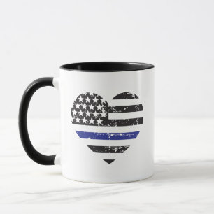 Mug Ligne Bleue Mince Coeur USA Drapeau Soutien de la 