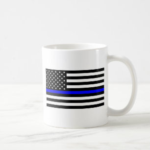 Mug - Ligne bleue mince de la police du pavillon amér