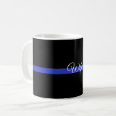 Mug Ligne Bleue Mince : Femme de police (Devant gauche)