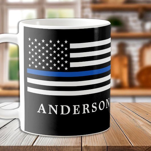 Mug Ligne bleue mince moderne Officier de police perso