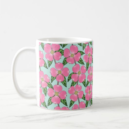 Mug ligne de bois de chien à fleurs roses tirant flora (Gauche)