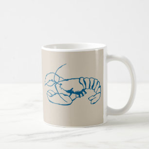 Mug Ligne De Homard Bleu Dessin Sur Plage De Sable Cou