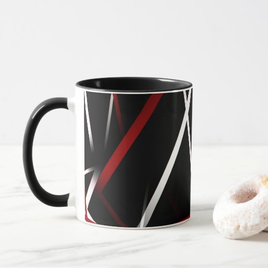Mug Ligne Moderne Géométrie Urbaine Noir Blanc Rouge (Avec donut)
