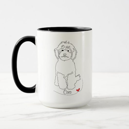 Mug Lignée de chiens caniches avec nom (Gauche)