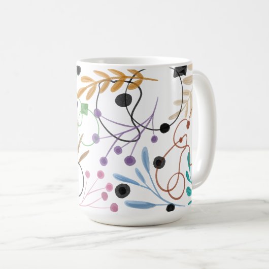 Mug Lignes courbes Abstraites, fleurs de graines et Fe (Devant droit)