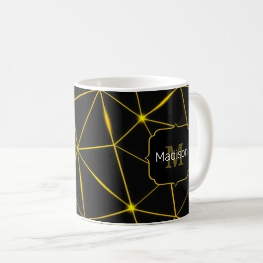 Mug Lignes d'or triangles noirs géométriques Monogramm (Devant droit)