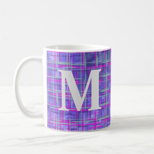 Mug Lignes modernes de grille violet et rose abstrait (Gauche)