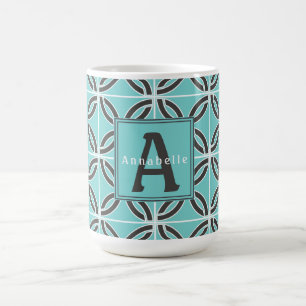 Mug Lignes torsadées en Mint et Gris, Nom et Monogramm