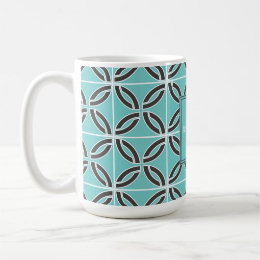 Mug Lignes torsadées en Mint et Gris, Nom et Monogramm (Gauche)