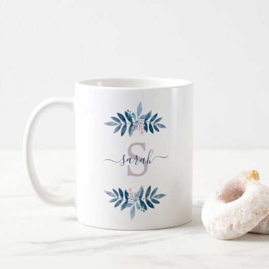 Mug Lilac Aquarelle Florale Monogramme (Avec donut)