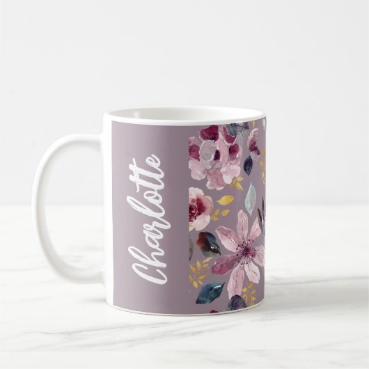 Mug Lilac Floral Pattern Monogram (Gauche)