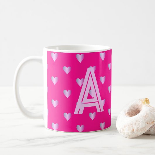 Mug Lilac rose chaud des coeurs de monogrammes (Avec donut)