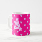 Mug Lilac rose chaud des coeurs de monogrammes (Devant gauche)