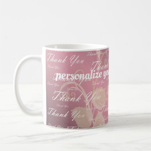 Mug lilas, rose, or, argent, merci, fleurs, (Gauche)