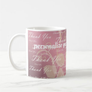 Mug lilas, rose, or, argent, merci + vous, fleurs,
