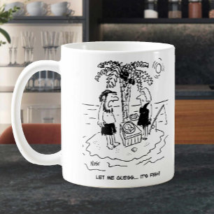 Mug L'île déserte. L'homme suppose que le repas est du